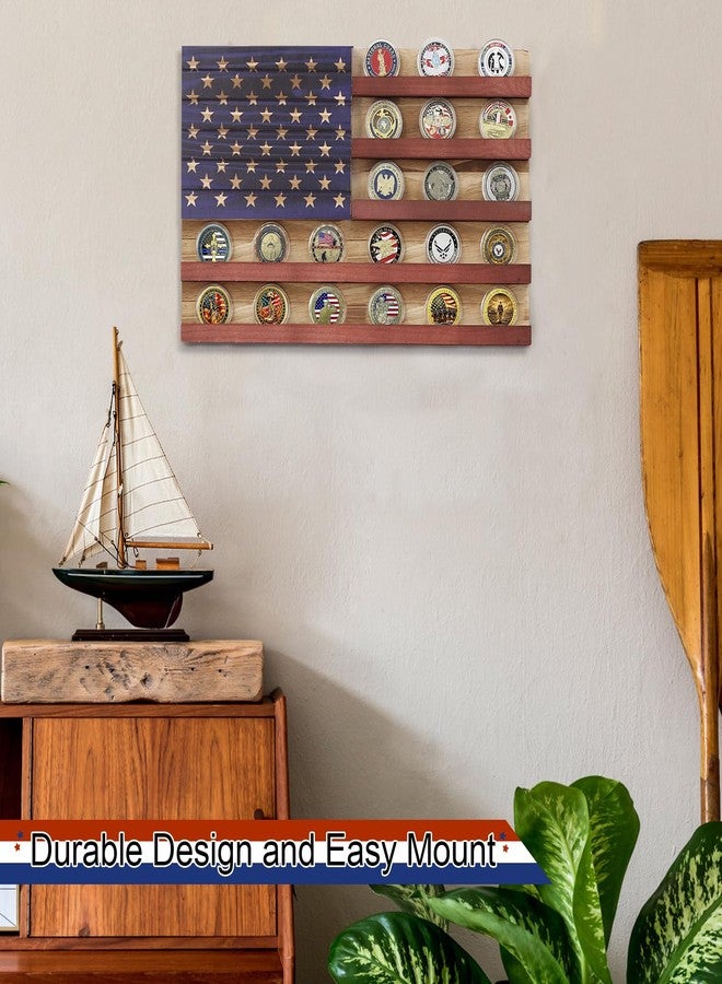 LACGO Challenge Coin Display Wall Mount, Military Coin Display Holder with American Flag, Wooden Coins Collection Stand for Police, Veteran, Patriotic Decor - Image 5